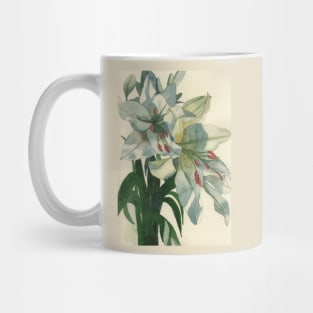 White lilies watercolour painting Mug